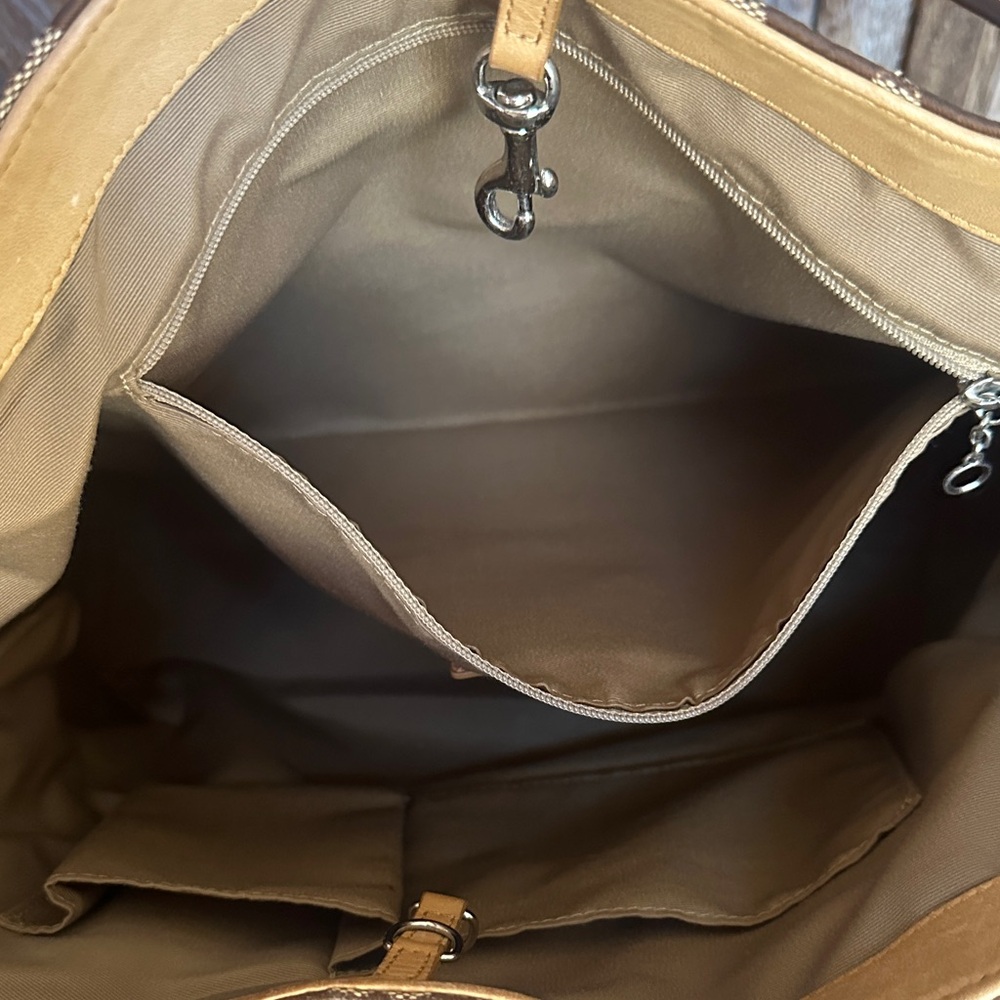 Coach F12518 Signature Jacquard and Leather Brown and Tan Shoulder Handbag - Picture 11 of 16